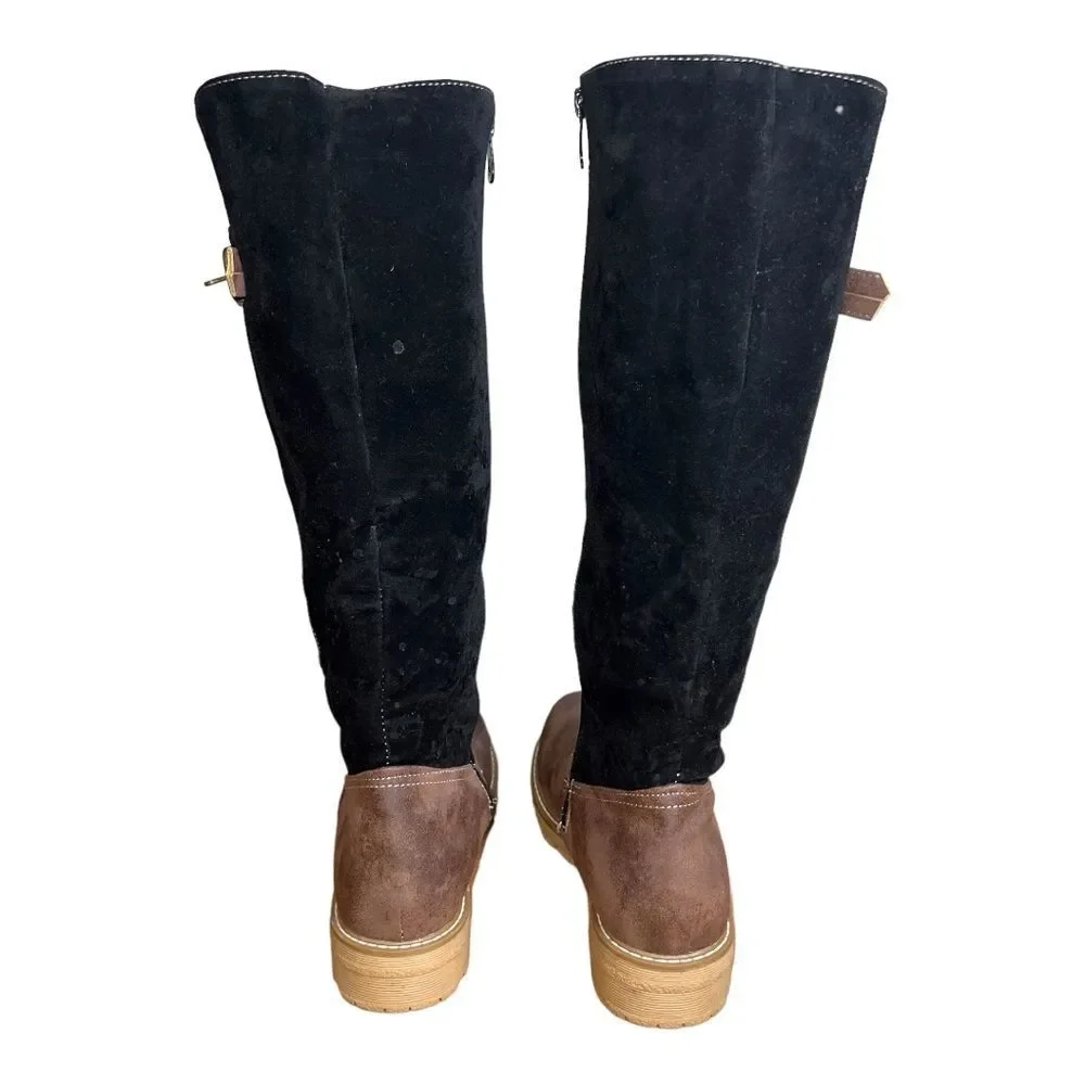 Women’s Over-the-Knee Two-Tone Suede & Leather Boots - Black and Brown